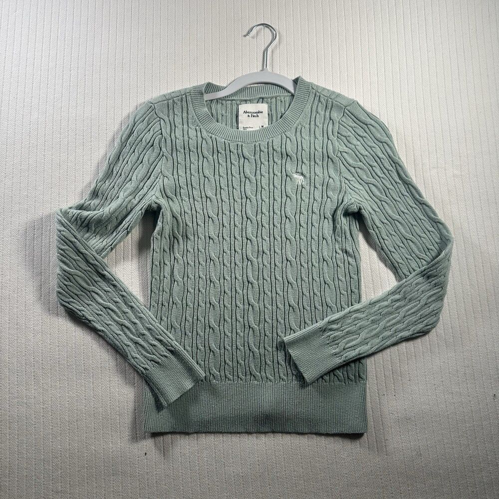 Abercrombie & Fitch Women’s M Green Cable Knit Crewneck Sweater Long Sleeve